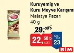 MALATYA PAZARI KURUYEMİŞ VE KURU MEYVE KARIŞIMI 40 G fiyat ve kampanya bilgisi